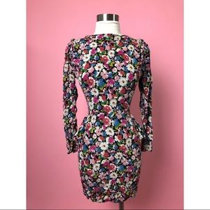 Vintage Neiman Marcus pink floral peplum dress XS